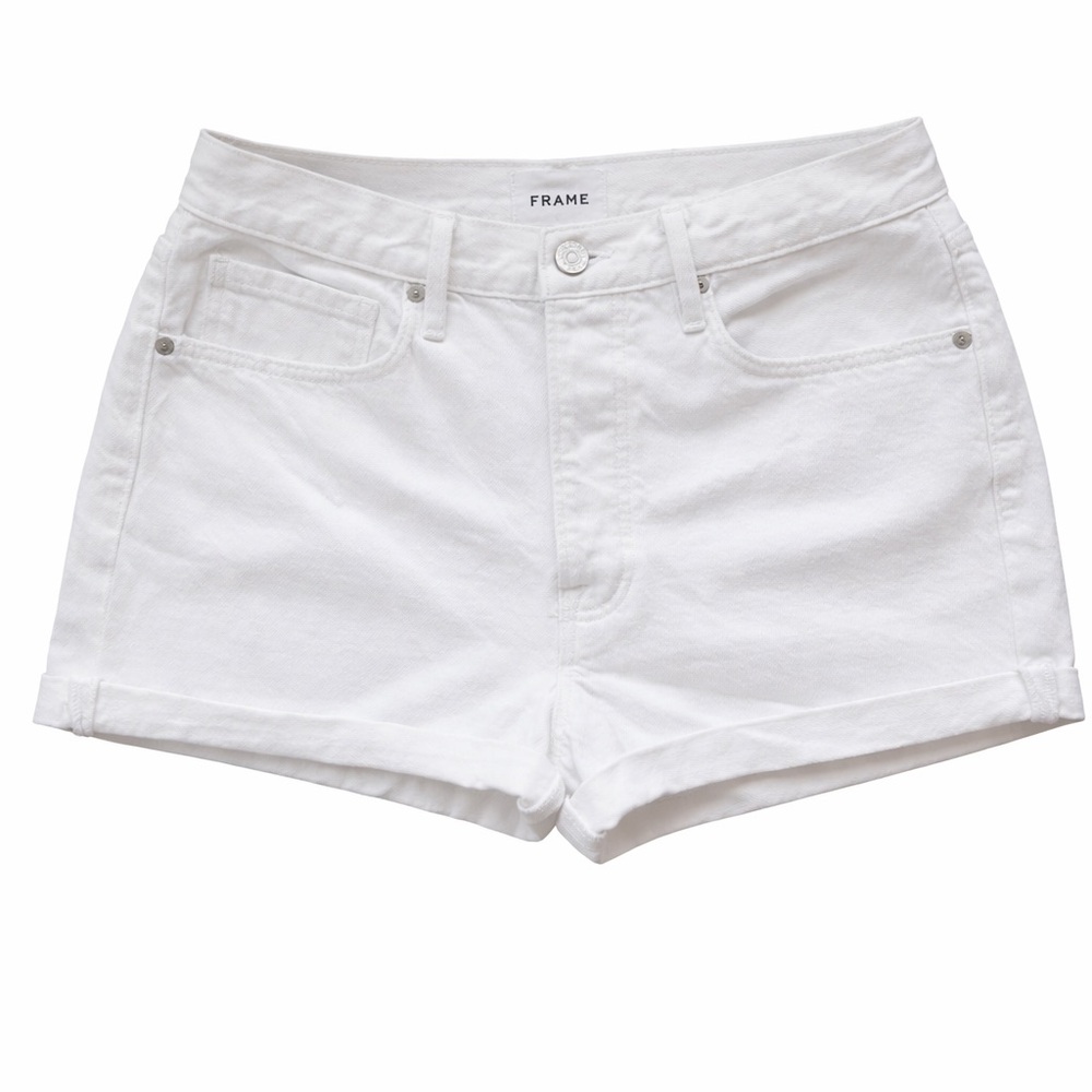FRAME Cut Off Denim Shorts White 100% Cotton Size 30 HRVSRAT728